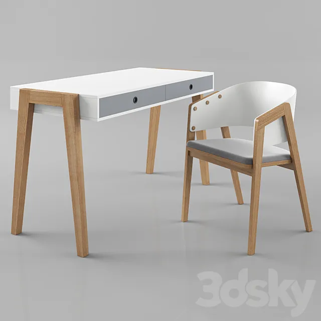 VOX Concept desk with VOX Uni chair white 3D Model