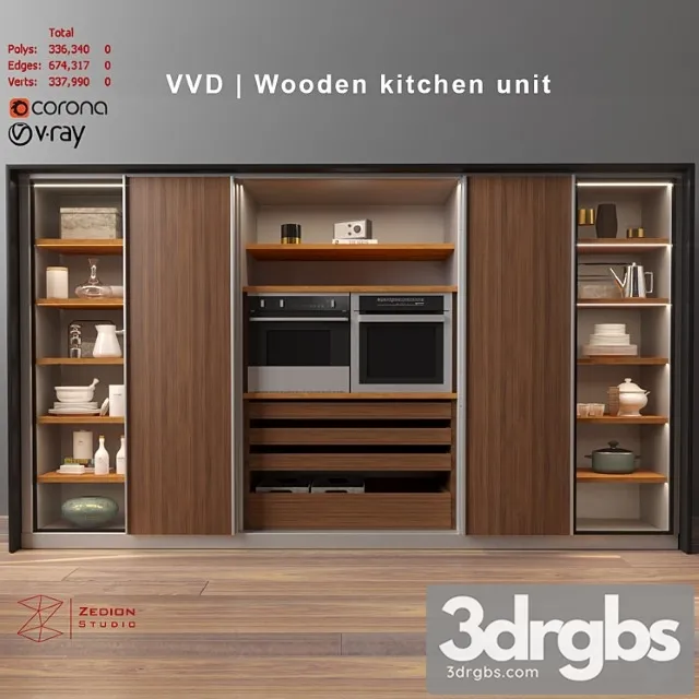 Vvd Wooden Kitchen Unit 3D Model Download