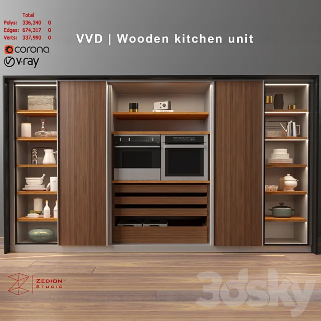 VVD | Wooden Kitchen unit 3D Model