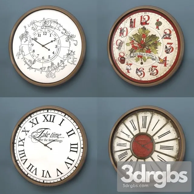Wall Clock Set Vintage 3D Model Download