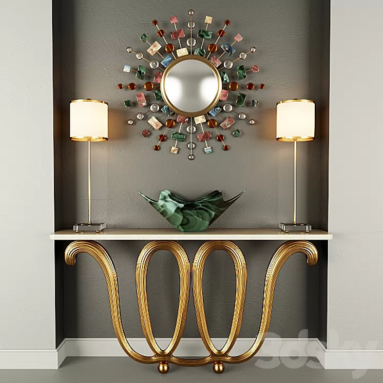 Wall Console Mirror Table lamp and vase 3D Model