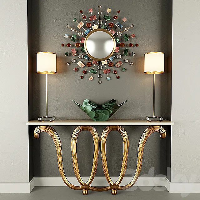 Wall Console. Mirror. Table lamp and vase 3DModel