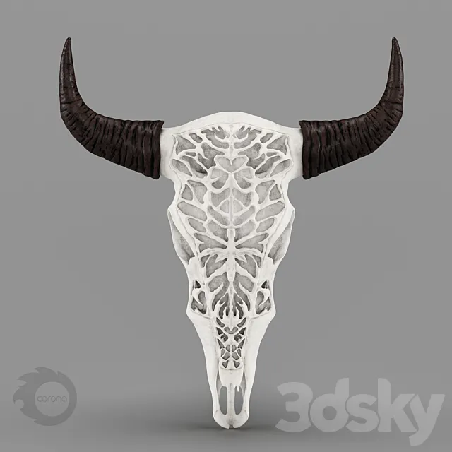 Wall Decor Bull Skull with Bone Carving 3DModel Wall Decor Bull Skull with Bone Carving 3DModel