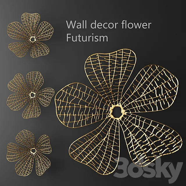 Wall decor flower Futurism luxury golden decor wall metal luxury abstraction flower picture art 3D Model Wall decor flower Futurism luxury golden decor wall metal luxury abstraction flower picture art 3D Model