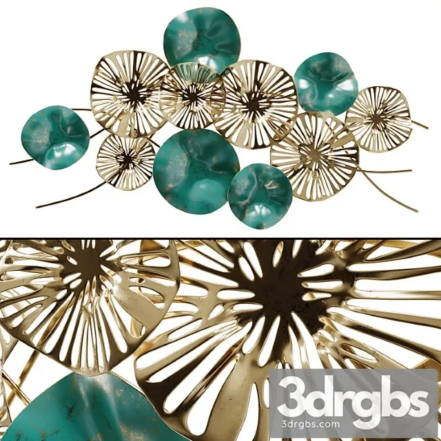 Wall decor flowers golden-turquoise 3D Model Download