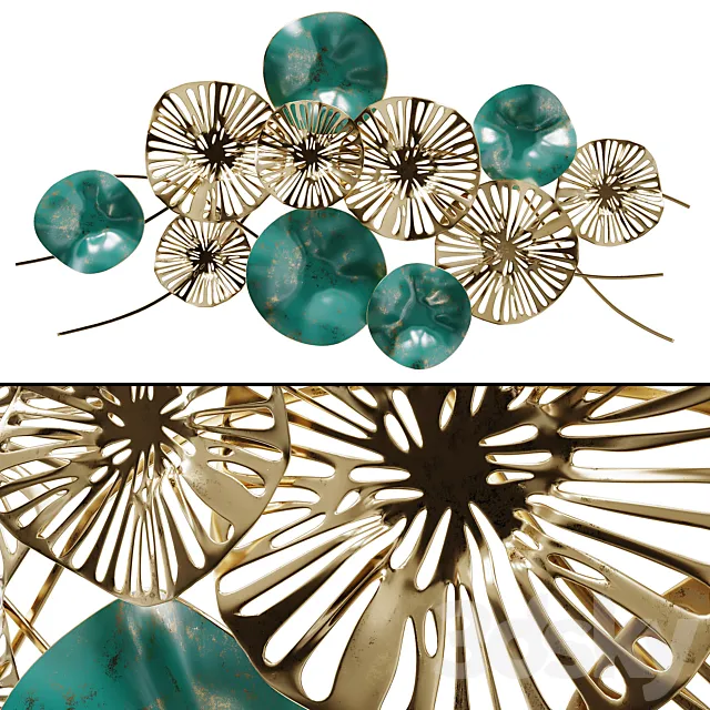 Wall Decor Flowers Golden-turquoise 3D Model Wall Decor Flowers Golden-turquoise 3D Model
