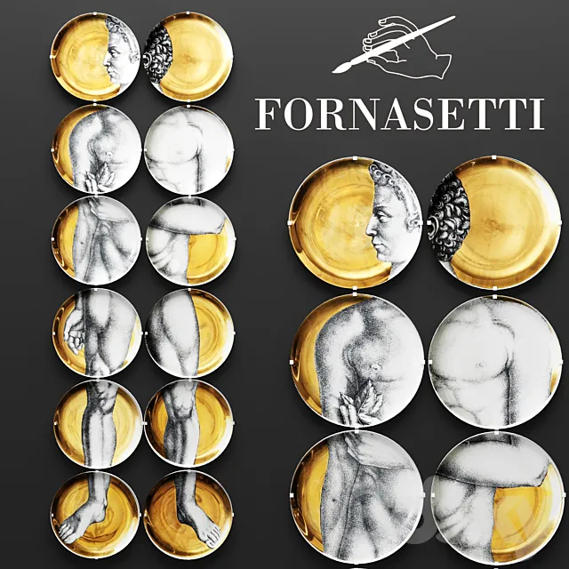 Wall decor FORNASETTI. panels. plates. gold. luxury. wall decor. luxury. david 3DModel Wall decor FORNASETTI. panels. plates. gold. luxury. wall decor. luxury. david 3DModel