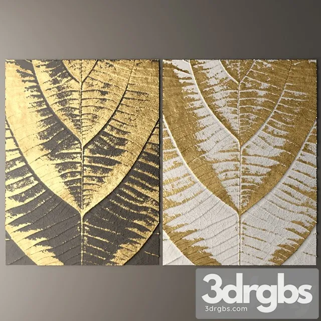 Wall Decor Picture Gold Lux ​​Lukhuri Decor Art Contemporary Art Abstraction Leaves 3D Model Download