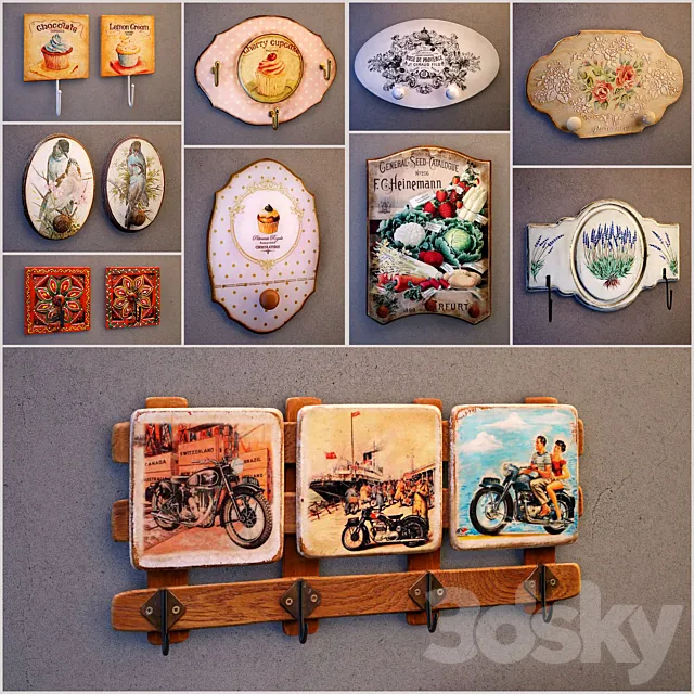 Wall hangers for clothes keys bags towels (Collection №2) 3D Model Wall hangers for clothes keys bags towels (Collection №2) 3D Model