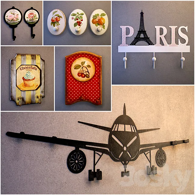 Wall hangers for clothes keys bags towels (Collection №3) 3D Model Wall hangers for clothes keys bags towels (Collection №3) 3D Model