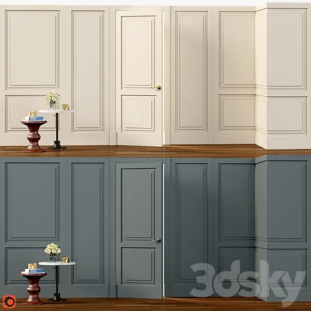 Wall molding. Boiserie classic panels with door 3D Model Wall molding. Boiserie classic panels with door 3D Model