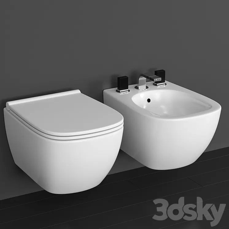 Wall-mounted toilet and bidet Ceramica Globo Genesis mixer Fantini Venezia 3D Model