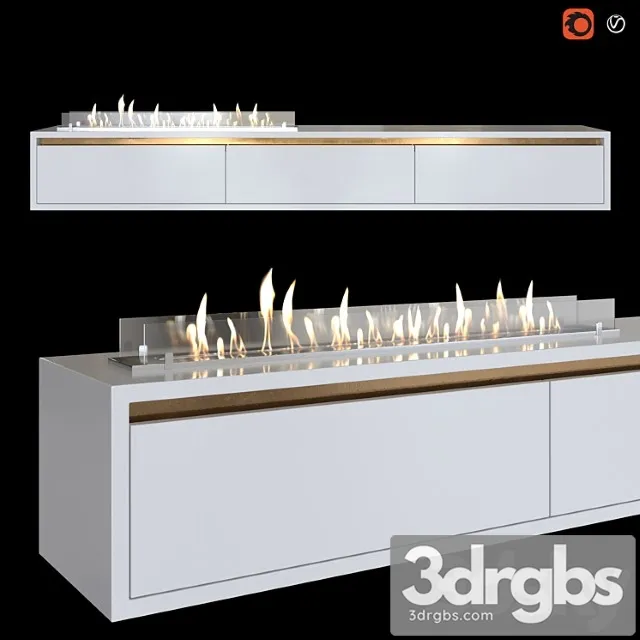 Wall-mounted tv stand with built in bio fireplace 3D Model Download