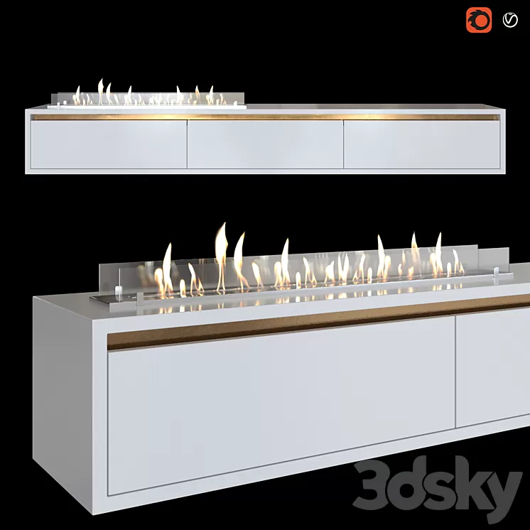 Wall-mounted TV stand with built-in bio fireplace 3D Model