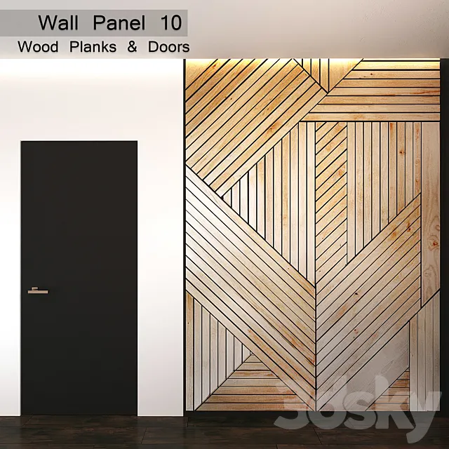 Wall Panel 10. Wood Planks & Doors 3D Model Wall Panel 10. Wood Planks & Doors 3D Model