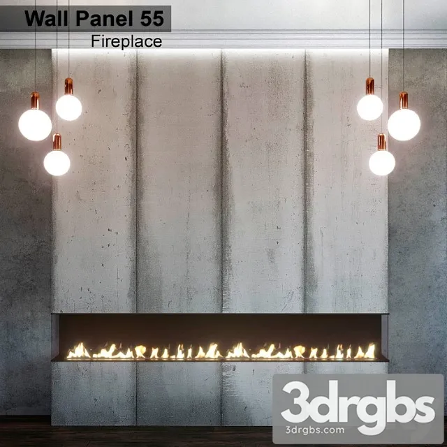 Wall panel 55. fireplace 3D Model Download