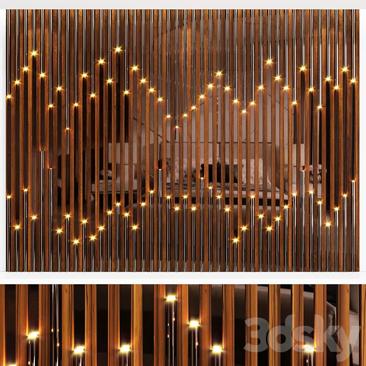Wall panel made of wood planks cognac mirror and polished pipes 3D Model Wall panel made of wood planks cognac mirror and polished pipes 3D Model