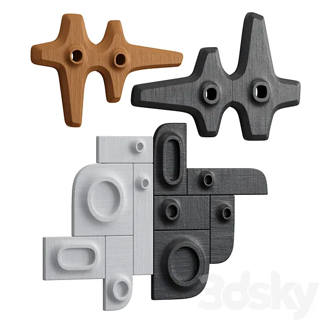 Wall sculpture with plaster and wood materials 3D Model