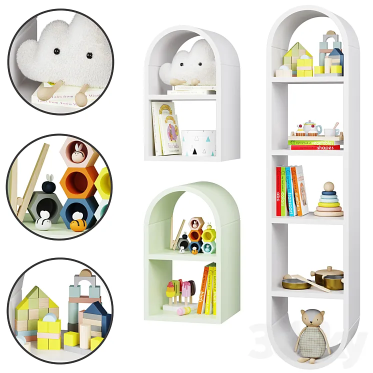 Wall shelf Mallory Kids with decor by Crate and Barrel \/ Crate and Kids 3D Model Free Download