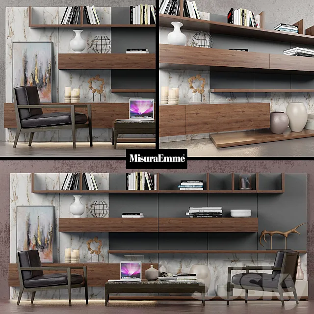 Wall Tao 10 + Armchair Quadria + Coffee table Antibes (Misuraemme set) 3D Model Wall Tao 10 + Armchair Quadria + Coffee table Antibes (Misuraemme set) 3D Model