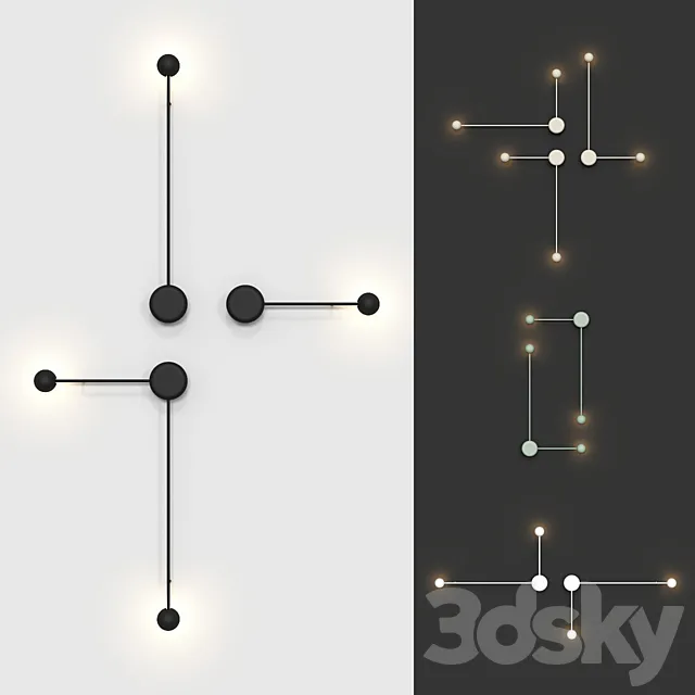 Wall Vibia Pin lamps (4 colors 4 options of placement). 3D Model