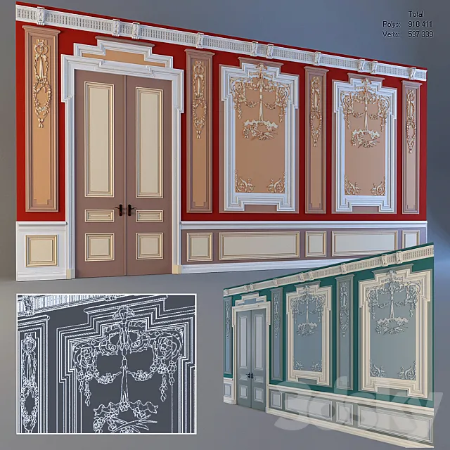 Wall with mouldings and door 3DModel
