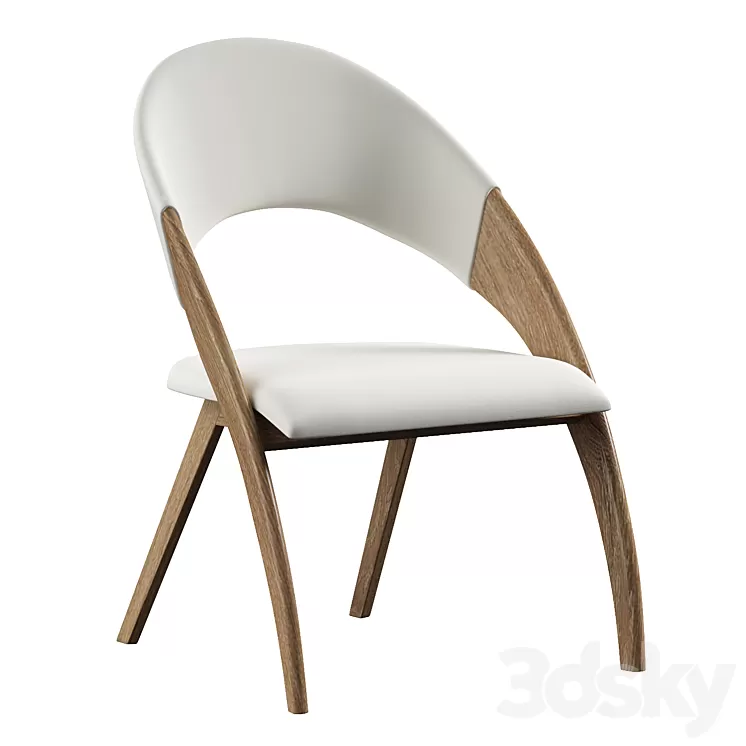 Walnut wood and cream leatherette dining chair 3D Model Free Download