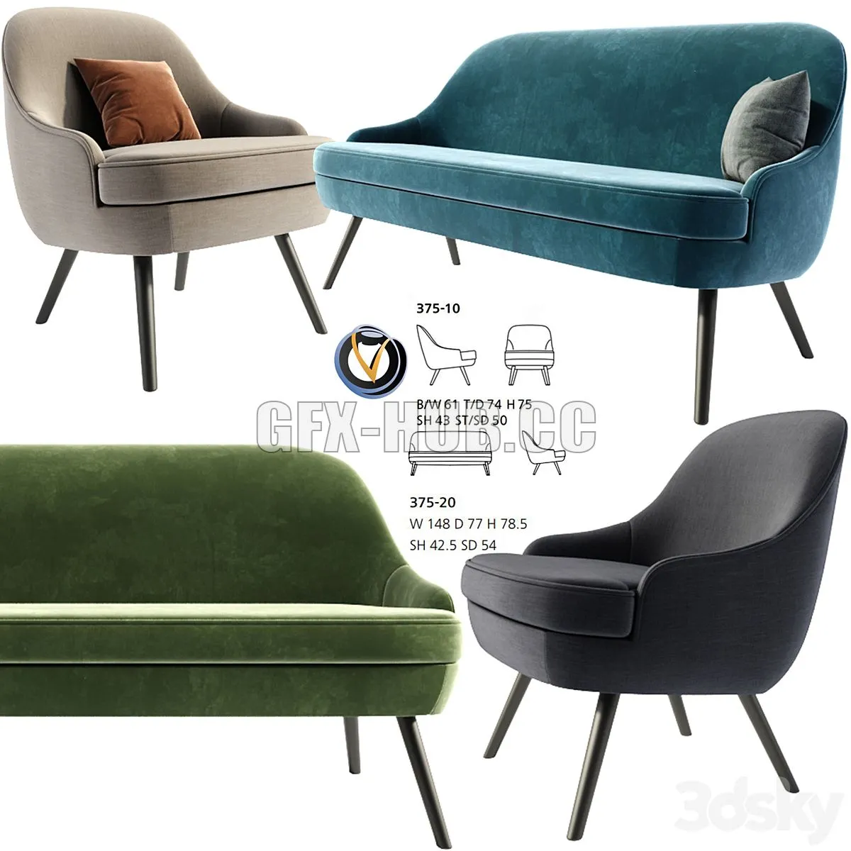 Walter Knoll Armchair And Sofa With Pillow 3D Model Walter Knoll Armchair And Sofa With Pillow 3D Model