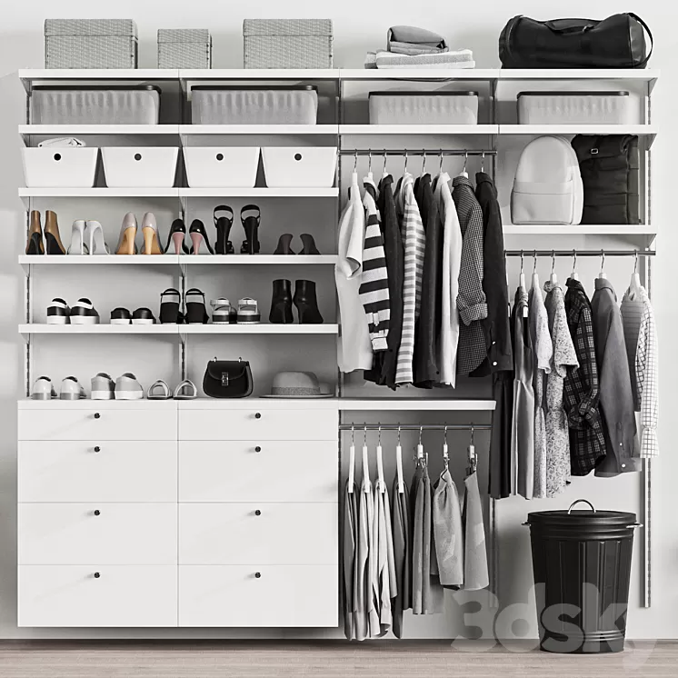 Wardrobe 14 clothes black and white 3D Model Free Download