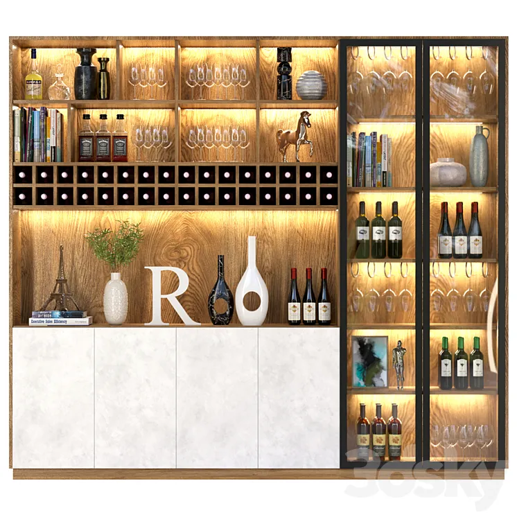 Wardrobe – bar with alcohol. Wine 3D Model Free Download