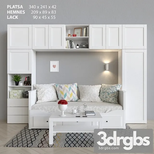 Wardrobe bed and table ikea platsa hemnes lack 3D Model Download