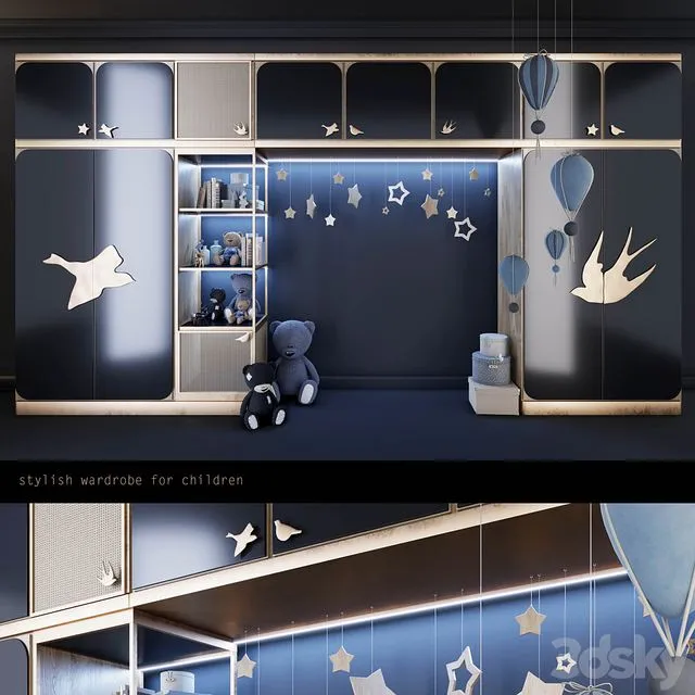 Wardrobe for kids room (2) 3D Model