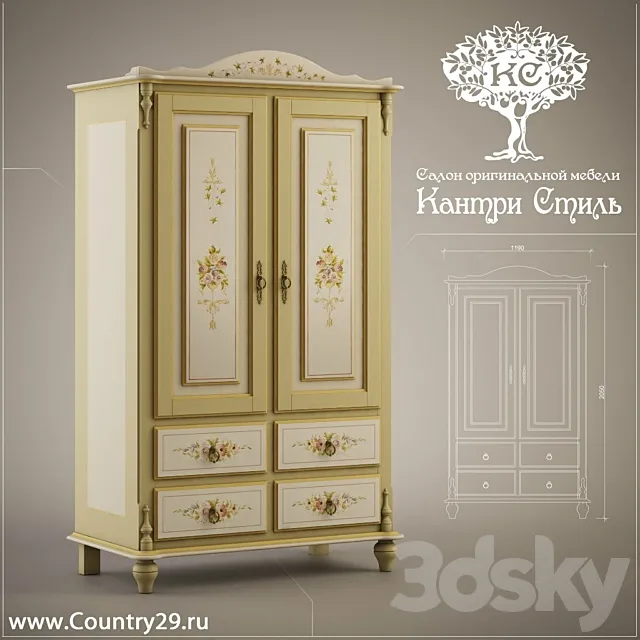 Wardrobe Hanging 2 target. “Country Style” ShP2st-2 3D Model