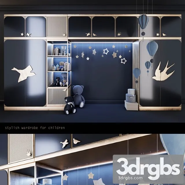 Wardrobe Wardrobe for kids room 2 3D Model Download