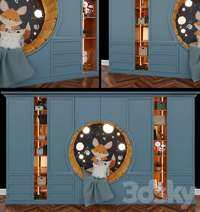 Wardrobe with a seat for a childrens room 3D Model