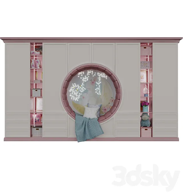 Wardrobe with a seat for a children’s room 3D Model