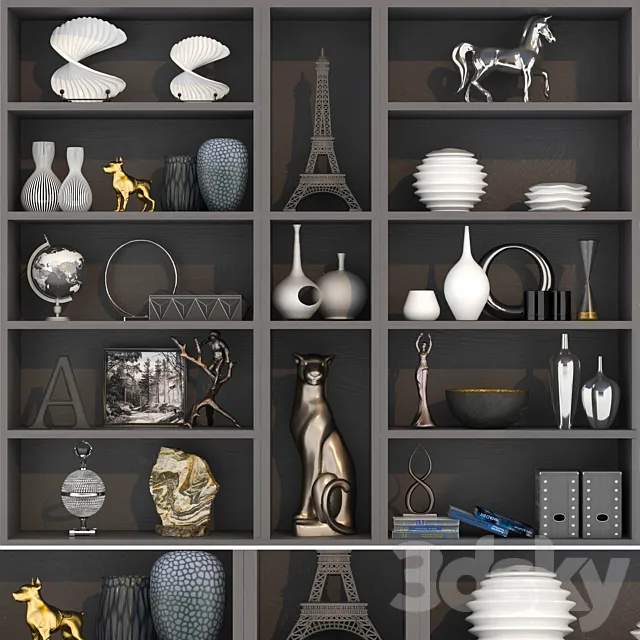 Wardrobe with a set of home decor and figurines in a modern style 3D Model