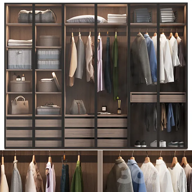Wardrobe with clothes with glass doors 3D Model Wardrobe with clothes with glass doors 3D Model