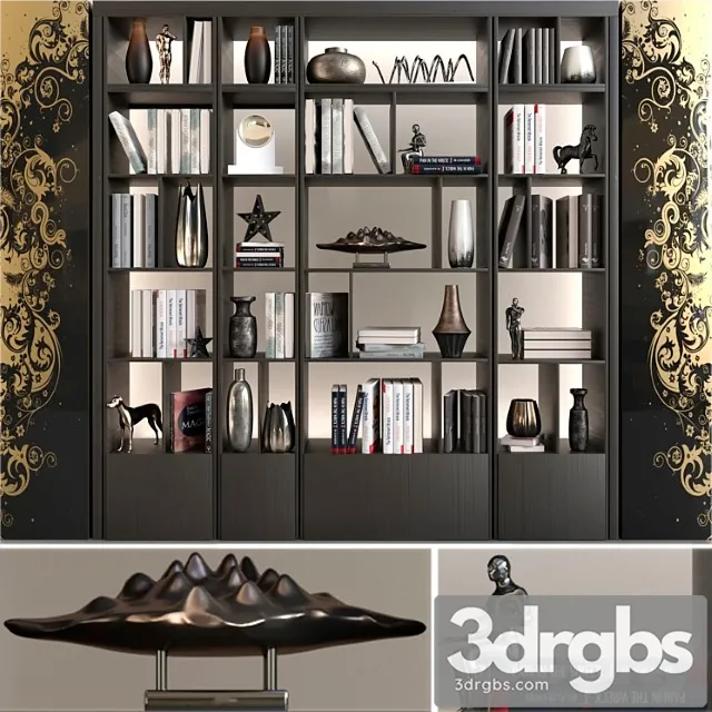 Wardrobe with decor books and figurines 2 3D Model Download