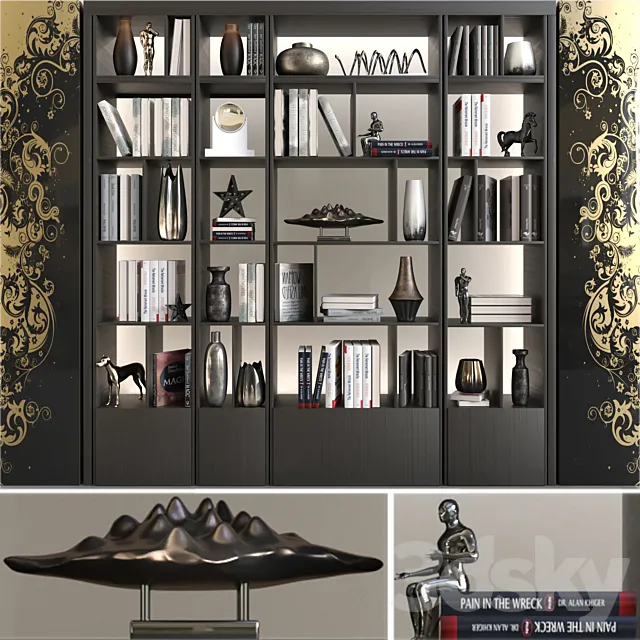 Wardrobe with decor. books and figurines 2 3DModel Wardrobe with decor. books and figurines 2 3DModel