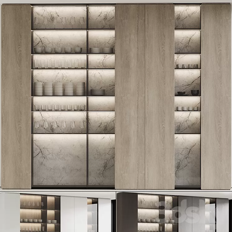 Wardrobe with dishes 005 3D Model Free Download