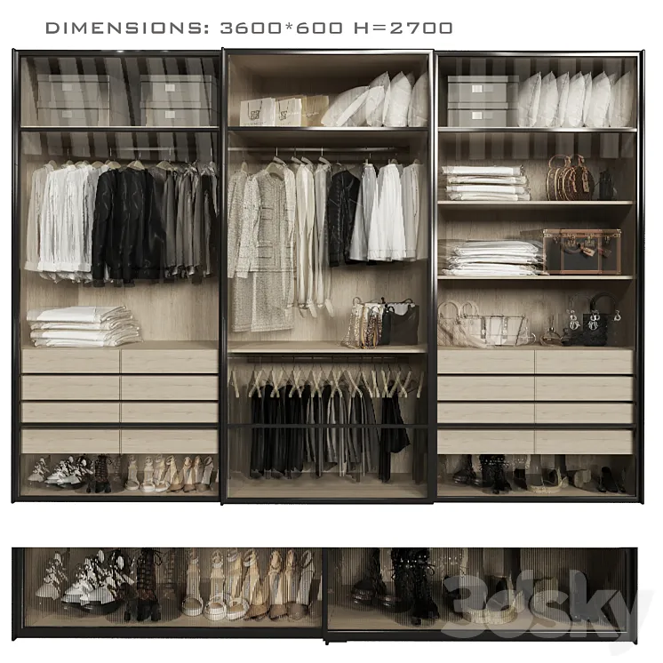 Wardrobe with glass doors 2 3D Model Free Download