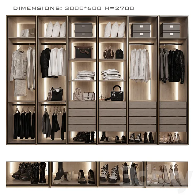 Wardrobe with glass doors 3D Model Wardrobe with glass doors 3D Model