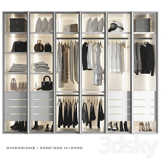 Wardrobe with glass doors 6 3D Model Wardrobe with glass doors 6 3D Model