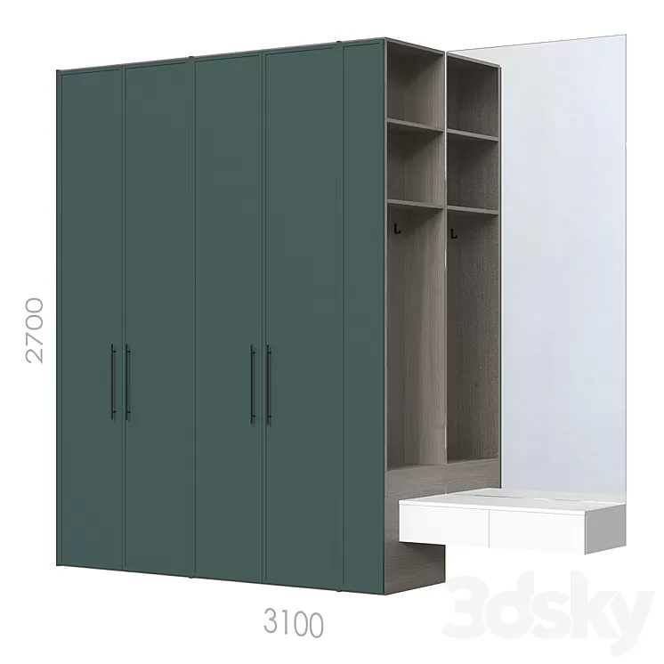 Wardrobes in the hallway 064. 3D Model Free Download
