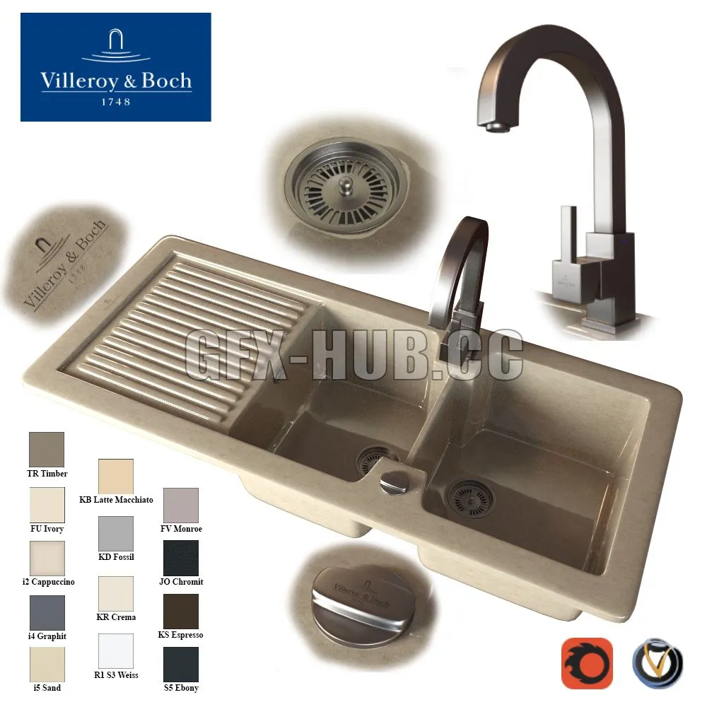 Wash kitchen ceramic Condor (13 colors) 3D Model Wash kitchen ceramic Condor (13 colors) 3D Model