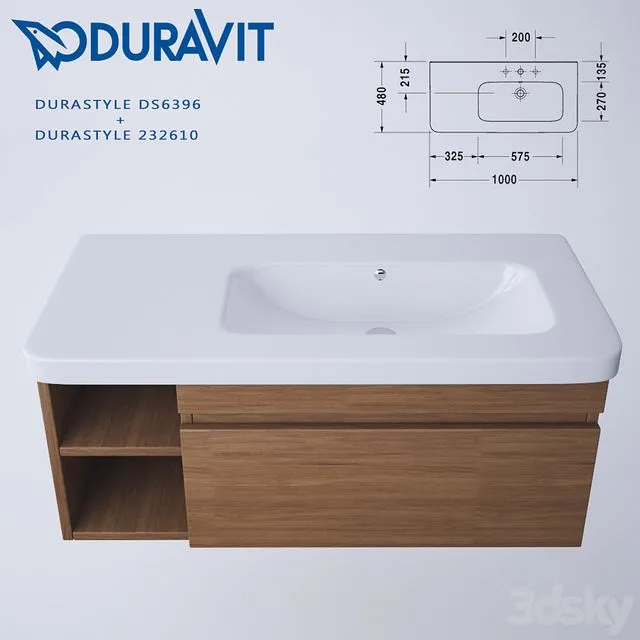 Washbasin furniture asymmetrical DuraStyle + Vanity unit 3D Model Washbasin furniture asymmetrical DuraStyle + Vanity unit 3D Model