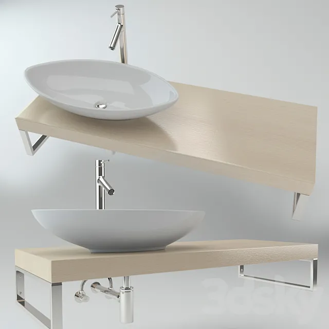 Washbasin on the wooden plate 3DModel Washbasin on the wooden plate 3DModel