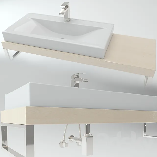 Washbasin on the wooden plate 3DModel Washbasin on the wooden plate 3DModel