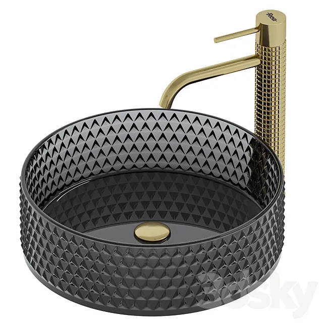 Washbasin Rea Cristal Black REA-U9671 with tap Gusto one 3D Model Washbasin Rea Cristal Black REA-U9671 with tap Gusto one 3D Model
